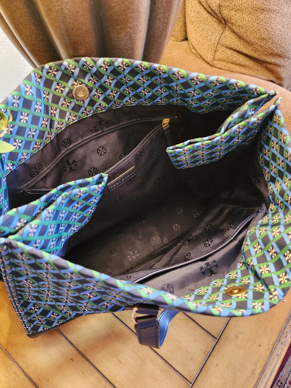 Tory Burch Ella Nylon Printed Geometric Tote - Navy Multi (Large)